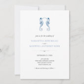 Strand bruiloft uitnodiging met QR Code Blauw (Voorkant)