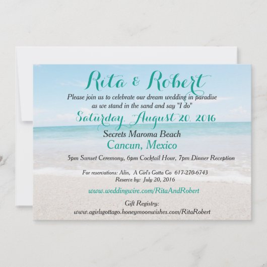 Strand bruiloft uitnodiging - Ocean I Art on Back (Voorkant)