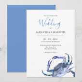 Strand bruiloft uitnodigingen Waterverf blauwe kra (Voorkant / Achterkant)