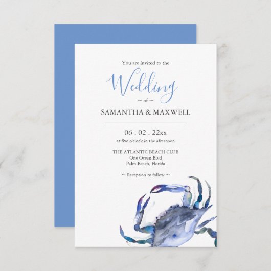 Strand bruiloft uitnodigingen Waterverf krab (Voorkant / Achterkant)