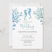 Strand bruiloft uitnodigingen Waterverf zeepaardje (Voorkant)