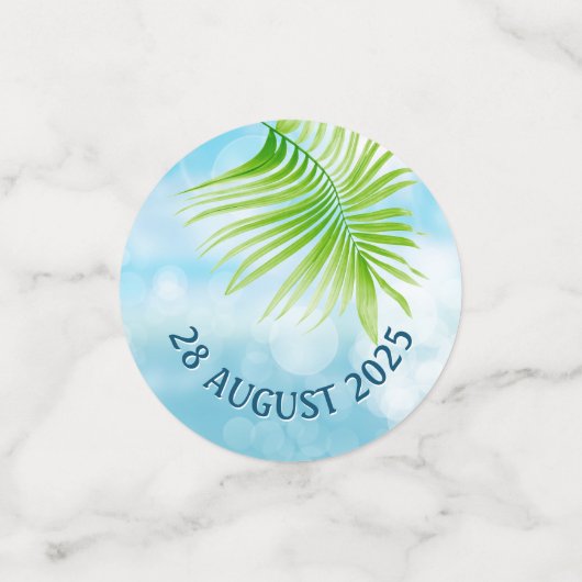 Strand Bruiloft Uw foto Zeeschelpen Palm Gem Bow Confetti (Kleine voorkant)