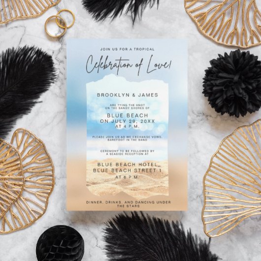 Strand bruiloft viering van liefde zomer kaart