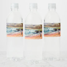 Strand bruiloft water fles cadeau