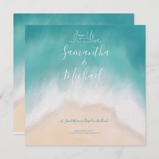 Strand bruiloft waterverf Island Uitnodiging (Voorkant / Achterkant)