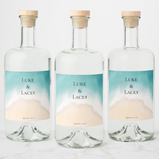 Strand bruiloft waterverf labels likeurfles etiket (Flessen)