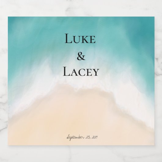 Strand bruiloft waterverf labels likeurfles etiket (Enkel label)