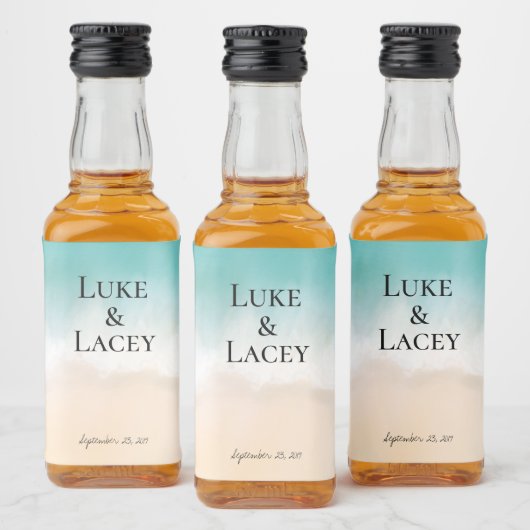 Strand bruiloft waterverf labels likeurfles etiket (Flessen)