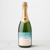 Strand bruiloft waterverf labels sparkling wijnetiket (Voorkant)