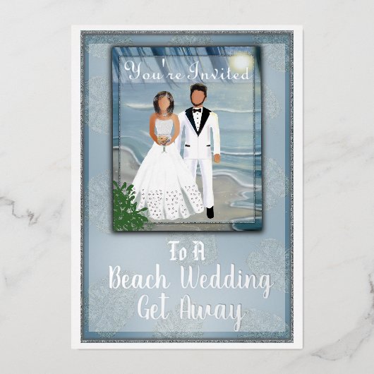 Strand bruiloft weg te komen folie uitnodiging (Voorkant)