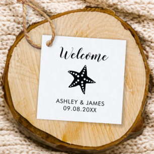 Strand bruiloft welkomsttas cadeau Labels, zwart & Bedankjes Labels