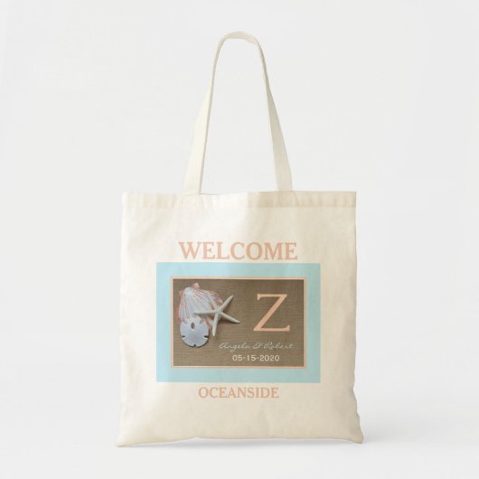 Strand Bruiloft Welkomsttassen met Monogram Tote Bag (Voorkant)