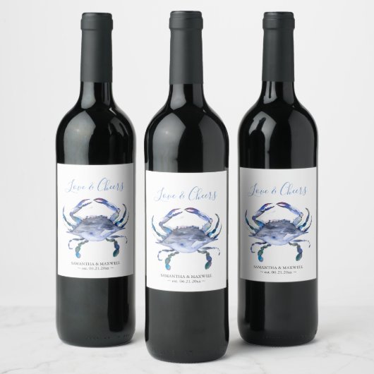 Strand Bruiloft Wijn Etiketten Blauwe krab (Flessen)