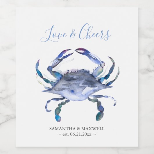 Strand Bruiloft Wijn Etiketten Blauwe krab (Enkel label)