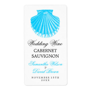 Strand Bruiloft Wijn Label  Scallop Shell Tur