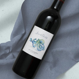 Strand Bruiloft Wijn Labels Blauwe Octopus Wijn Etiket