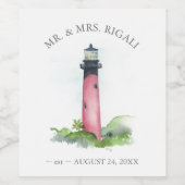 Strand Bruiloft Wijnfles Etiketten Vuurtoren (Enkel label)