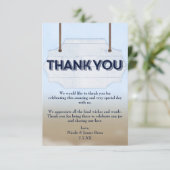 Strand Bruiloft Wit Hout Teken Dank u kaart (Staand voorkant)