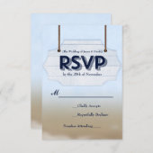 Strand Bruiloft Wit Hout Teken RSVP Reactie Kaart (Voorkant / Achterkant)