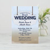 Strand Bruiloft Wit Hout Teken Tropische Uitnodigi Kaart (Staand voorkant)