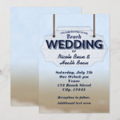 Strand Bruiloft Wit Hout Teken Tropische Uitnodigi Kaart (Voorkant / Achterkant)