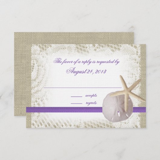 Strand bruiloft zand dollar en zeesterren RSVP kaartje (Voorkant / Achterkant)