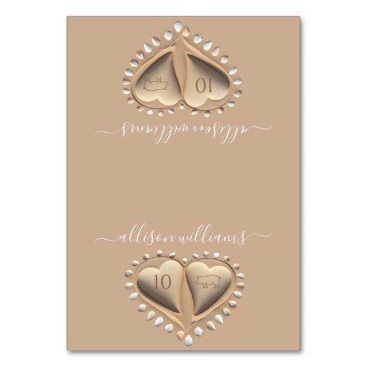 Strand bruiloft zand harten-plaats kaarten-maaltij kaart (Voorkant)