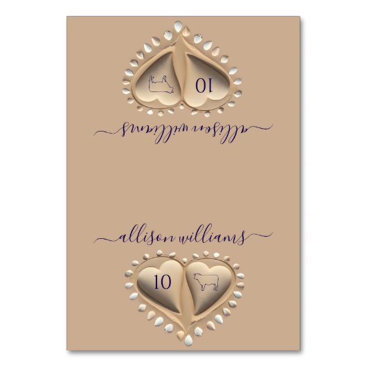 Strand bruiloft zand harten-plaats kaarten-maaltij kaart (Voorkant)