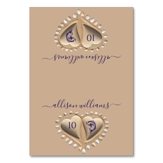 Strand bruiloft zand harten-plaats kaarten-maaltij kaart (Voorkant)