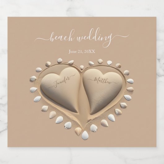 Strand Bruiloft Zand Harten Sparkling Wijnetiket (Enkel label)