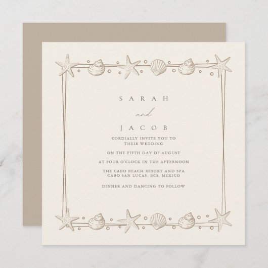 Strand Bruiloft Zand Seashell Kaart (Voorkant / Achterkant)