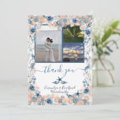 Strand Bruiloft Zeeschelp en Rozen Foto Dank u Bedankkaart (Staand voorkant)