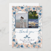 Strand Bruiloft Zeeschelp en Rozen Foto Dank u Bedankkaart (Voorkant / Achterkant)