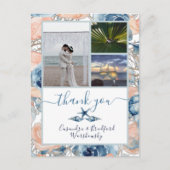 Strand Bruiloft Zeeschelp en Rozen Foto Dank u Briefkaart (Voorkant)