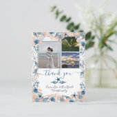 Strand Bruiloft Zeeschelp en Rozen Foto Dank u Briefkaart (Staand voorkant)