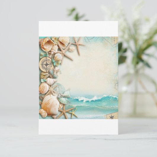 Strand bruiloft zeeschelpen 1 informatiekaartje (Staand voorkant)