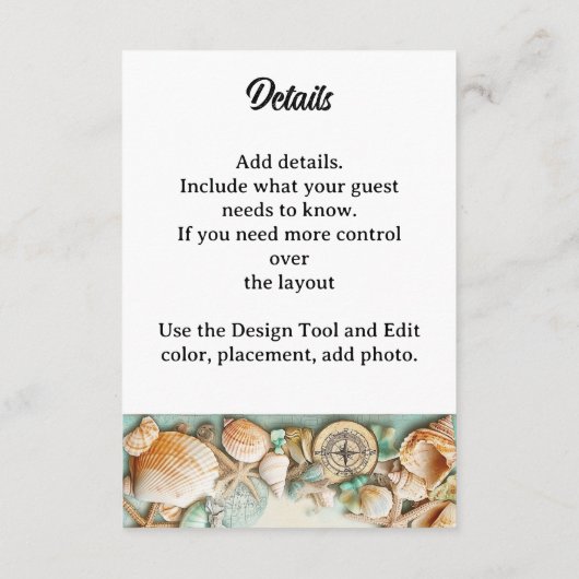 Strand bruiloft zeeschelpen 1 informatiekaartje (Achterkant)