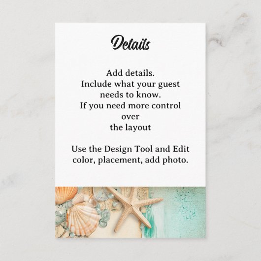 Strand bruiloft zeeschelpen 2 informatiekaartje (Achterkant)