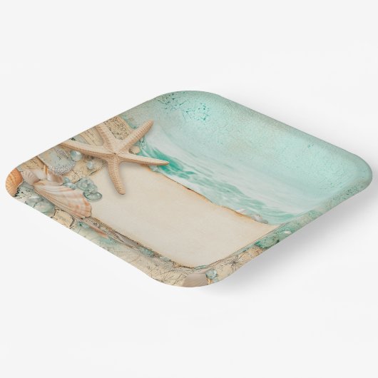 Strand bruiloft zeeschelpen 2 papieren bordje (Gebogen)