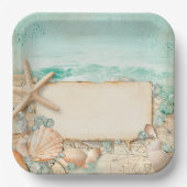 Strand bruiloft zeeschelpen 2 papieren bordje (Voorkant)