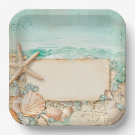 Strand bruiloft zeeschelpen 2 papieren bordje