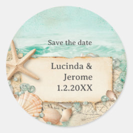 Strand bruiloft zeeschelpen 2 ronde sticker