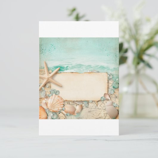 Strand bruiloft zeeschelpen 2 RSVP kaartje (Staand voorkant)