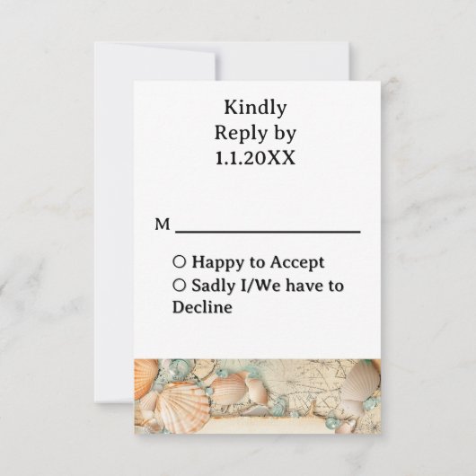 Strand bruiloft zeeschelpen 2 RSVP kaartje (Achterkant)