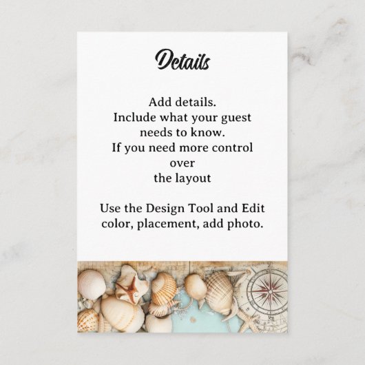 Strand bruiloft zeeschelpen 3 informatiekaartje (Achterkant)