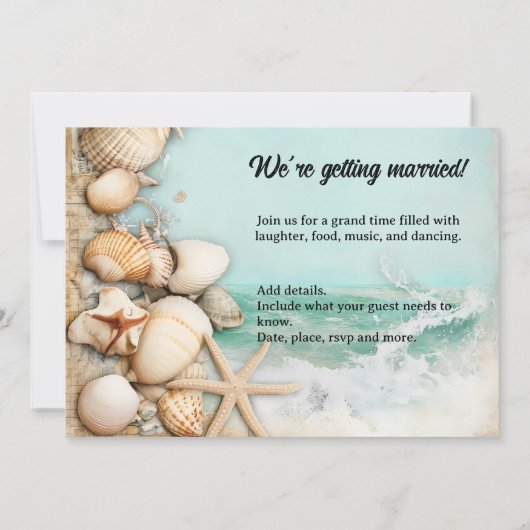 Strand bruiloft zeeschelpen 3 kaart (Achterkant)