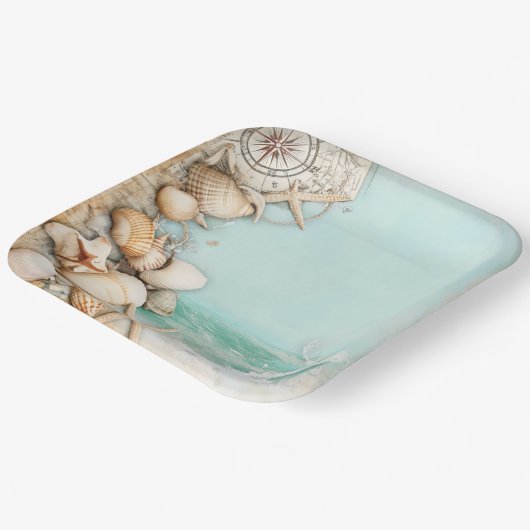 Strand bruiloft zeeschelpen 3 papieren bordje (Gebogen)