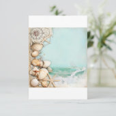 Strand bruiloft zeeschelpen 3 RSVP kaartje (Staand voorkant)