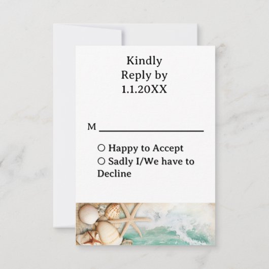 Strand bruiloft zeeschelpen 3 RSVP kaartje (Achterkant)