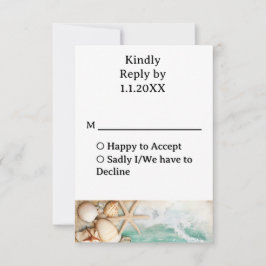 Strand bruiloft zeeschelpen 3 RSVP kaartje